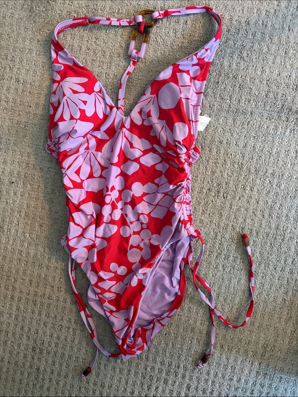 Trina Turk Red & Lavendar Floral One-Piece Swimsuit size 6